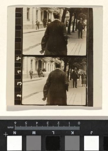 Double photograph of Mathilde Wachenheimer-Wertheimer photographed from the back, with Meir Wachenheimer in the background