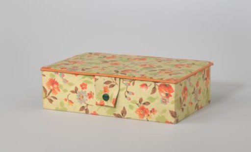 Box with lid, covered with textile with floral design