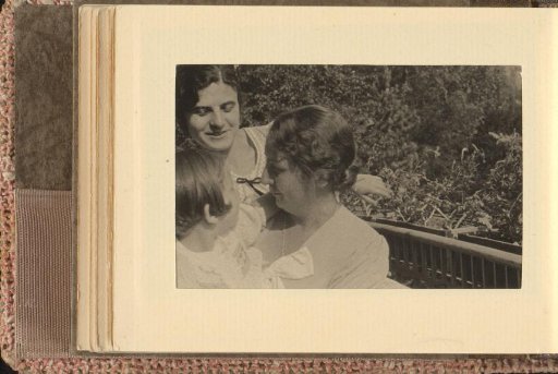 Isabel Wachenheimer in the garden with the nurse and Aunt Trude or Hede, June-August 1933, Hamburg