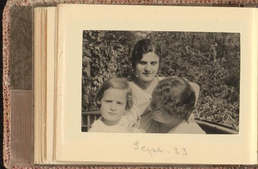 Isabel Wachenheimer in the garden with the nurse and Aunt Trude or Hede, June-August 1933, Hamburg