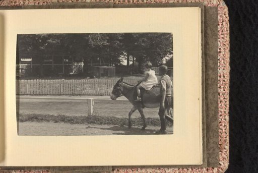 Isabel Wachenheimer on a donkey with an unknown boy beside her, July-August 1933, Hamburg