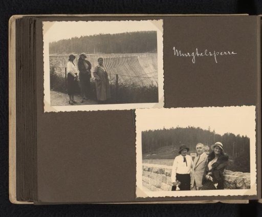 Else Wachenheimer-Moos and her husband Eugen Wachenheimer on holiday with two unknown women in front of the Murgtal Dam, August 1932, Baden-Baden