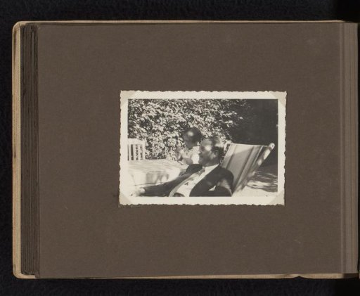 Isabel Wachenheimer with her uncle Willy Moos on a terrace, 1932–1933, Germany