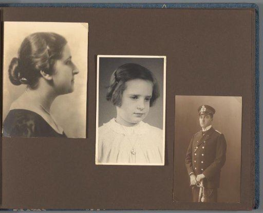 Portraits of Isabel Wachenheimer and her parents Eugen Wachenheimer, in German naval uniform, and Else Wachenheimer-Moos