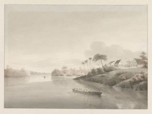 View of Several Houses by a River, Possibly Jodensavanne