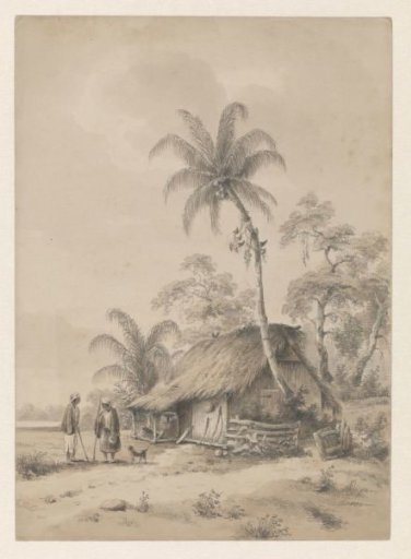 Hut with Two Persons and a Dog