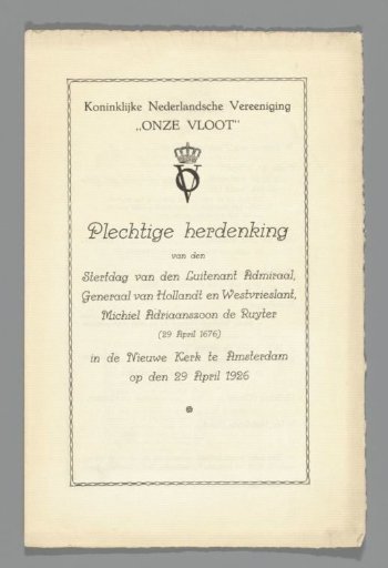 Solemn commemoration of the death day of ... Michiel Adriaanszoon de Ruyter (29 April 1676) in the New Church in Amsterdam on 29 April 1926