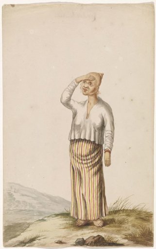 Albino woman with hand before her eyes