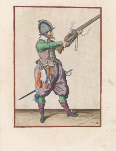 Soldier raising the musket with both hands