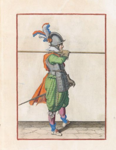Soldier carrying his pike horizontally on his right shoulder