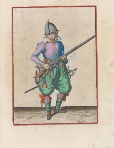 Soldier shaking powder from his musket