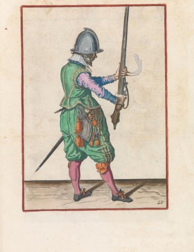 Soldier holding his musket upright with both hands in front of him