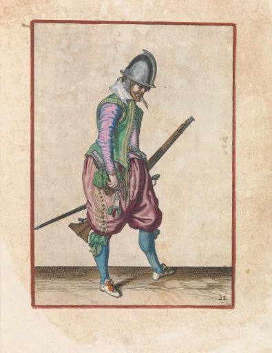 Soldier with a musket opening his powder horn