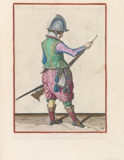Soldier pushing powder and ball into the barrel of his musket with his ramrod