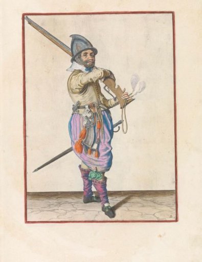 Soldier taking his musket from his shoulder