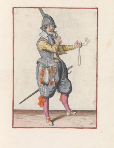 Soldier resting his musket on his shoulder with his right hand