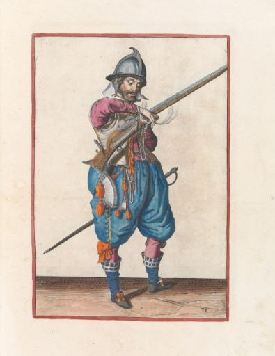 Guard soldier with a musket taking his match