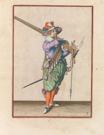 Soldier taking his musket from his shoulder
