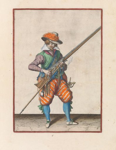 Soldier holding his musket with his left hand at his right side