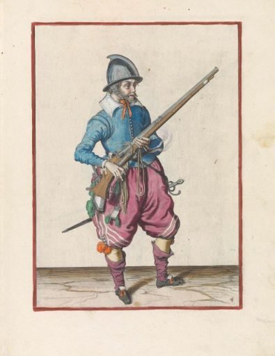 Soldier holding his musket with his left hand at his right side