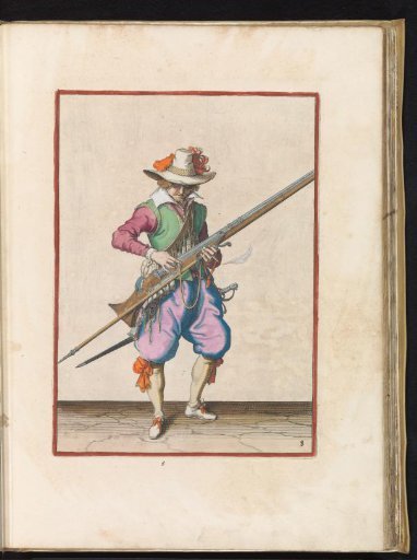 Soldier pressing his match against the cock of his musket