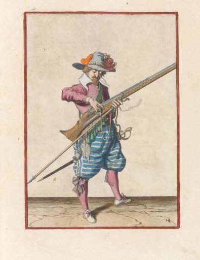 Soldier detaching his match from the cock of his musket