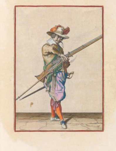 Soldier with a musket transferring his match from his right to his left hand