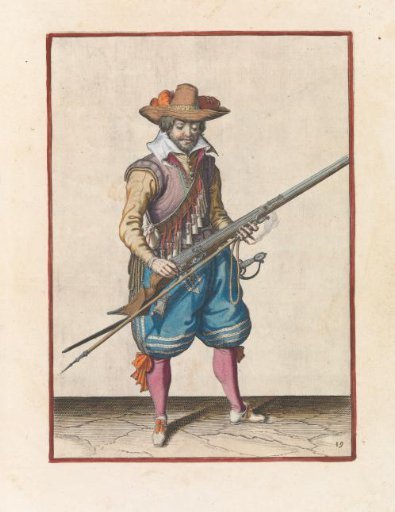 Soldier shaking powder from his musket