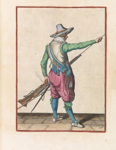 Soldier taking his ramrod from the holder under the barrel of his musket