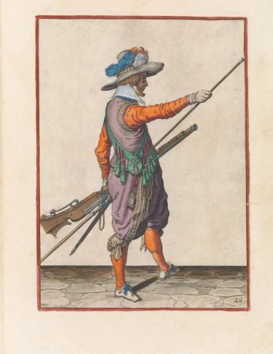 Soldier with a musket sliding his right hand toward the end of his ramrod