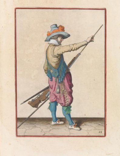 Soldier withdrawing his ramrod from the barrel of his musket