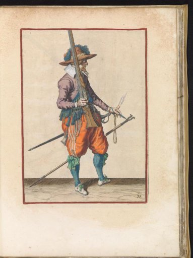 Soldier holding his musket upright with his right hand