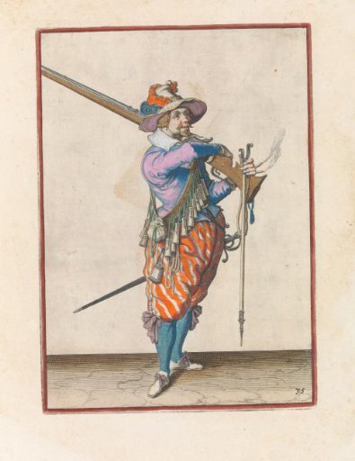 Soldier on guard taking his musket from his shoulder
