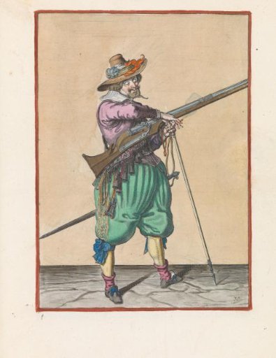 Soldier on guard with a musket taking hold of his match