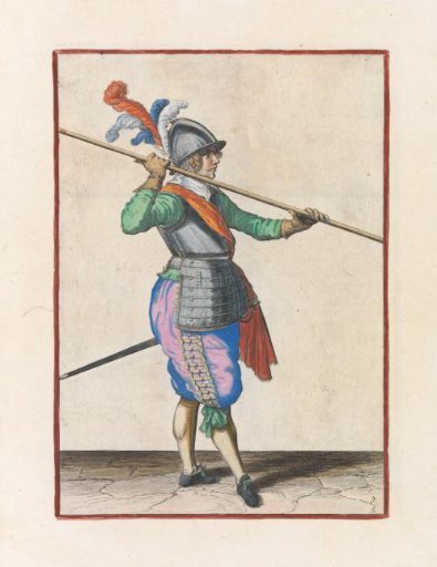 Soldier carrying his pike almost horizontally above his right shoulder