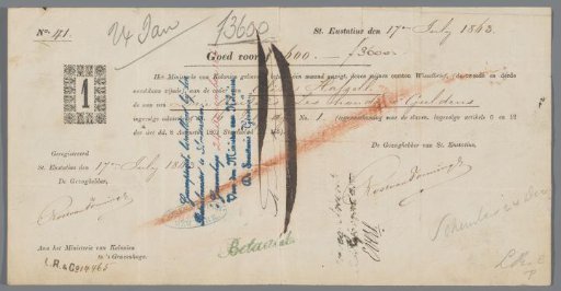 Bill of exchange for Elize Hassel, slaveholder on Sint Eustatius