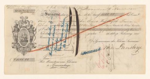 Bill of exchange for slave owners in connection with compensation for the abolition of slavery, 1863