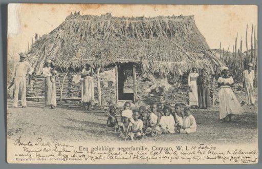 View of a house with its inhabitants in Curaçao