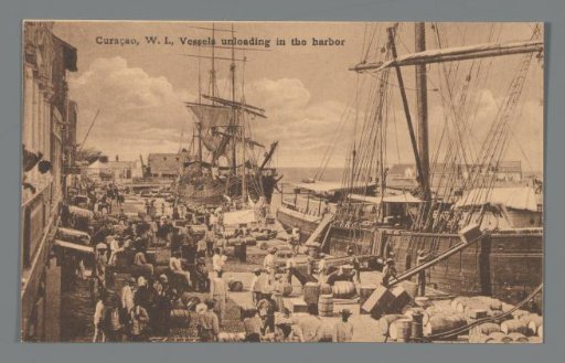 Curaçao, W.I., Vessels unloading in the harbor