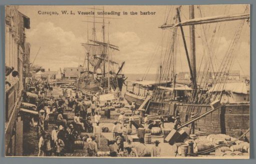 Curaçao, Dutch West Indies, Vessels Unloading in the Harbor