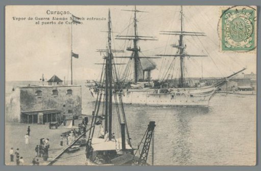 Curaçao. German Warship Stosch Entering the Port of Curaçao