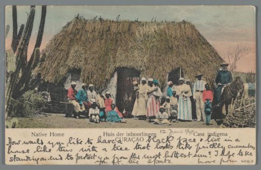 View of a house with its inhabitants on Curaçao