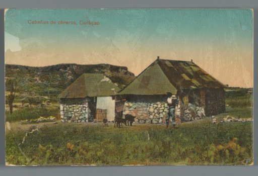 View of two houses on the steppe of Curaçao