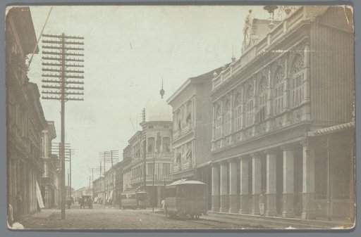 View of a Street with Horse-Drawn Trams in Guayaquil, Ecuador