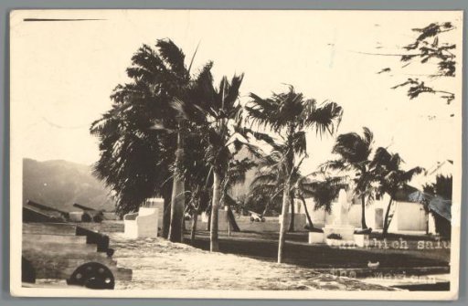 View of Fort Oranje with cannons displayed on Sint-Eustatius