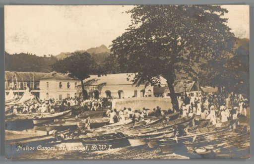 Canoes at the quay at Kingstown on Saint Vincent