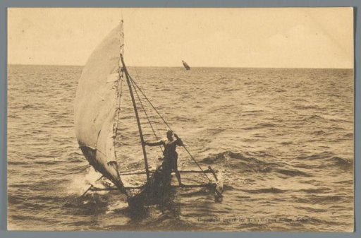 View of the sea with two sailing boats near Zanzibar