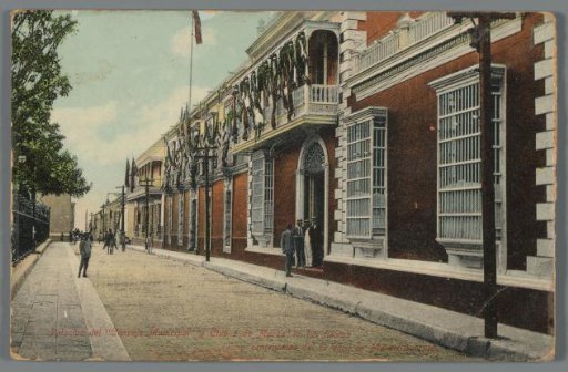 Palaces of the "Municipal Council" and Club 5 de Marzo" during the centenary celebrations of April 19 in Maracaibo 1910