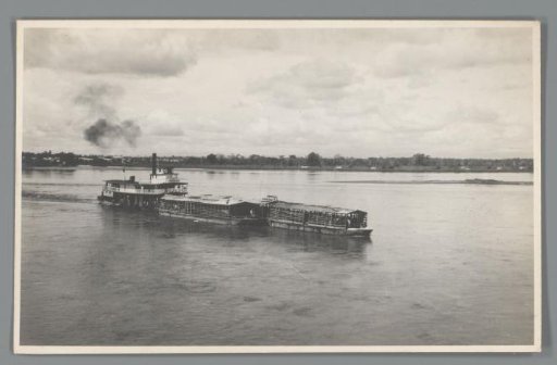 View of a steamship transporting cattle over water in Venezuela