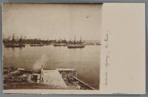 View of the harbour of Sydney with three-masters